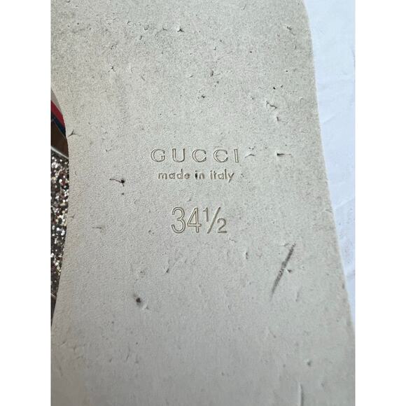 Auth Gucci Cross Sparkly Straps Red White Blue Platform Slingback Sandals Sz 4.5 - Picture 12 of 14